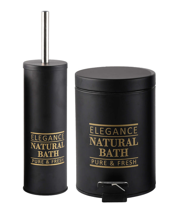 סט פח אשפה עגול עם דוושה 3 ל' + מברשת לניקוי אסלה שחור משי